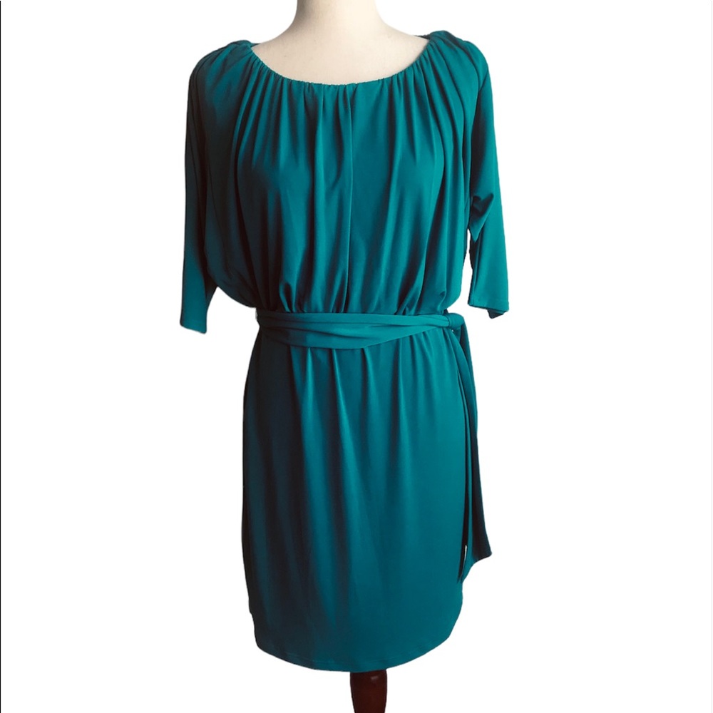 Chaya Green Dress Pullover Knee Length 3/4 Sleeves Self Tie Belt Size 6